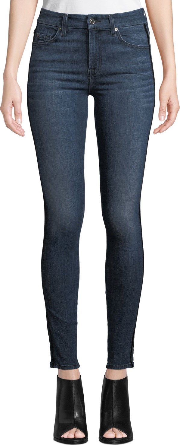 7 For All Mankind The Ankle Skinny Jeans with Velvet Stripes