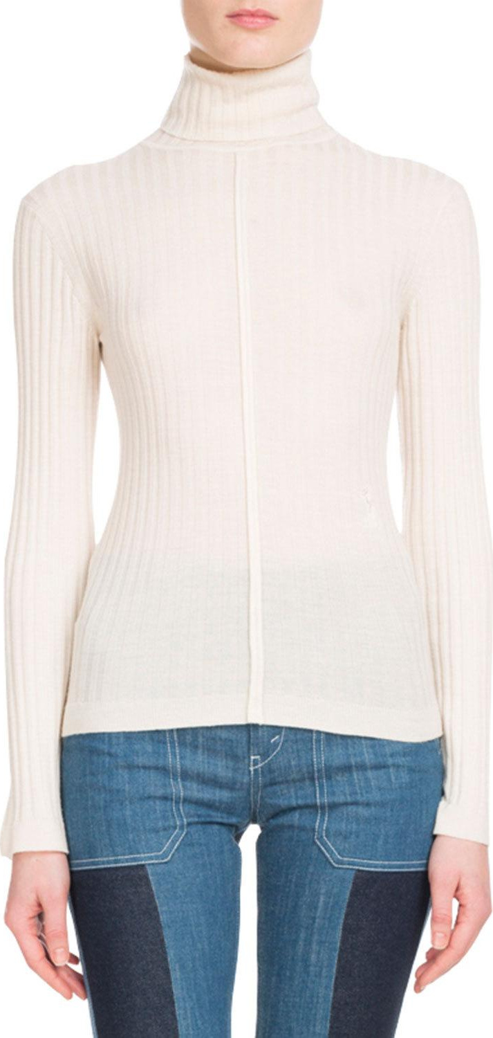Chloe Long-Sleeve Fine-Ribbed Wool Turtleneck Sweater