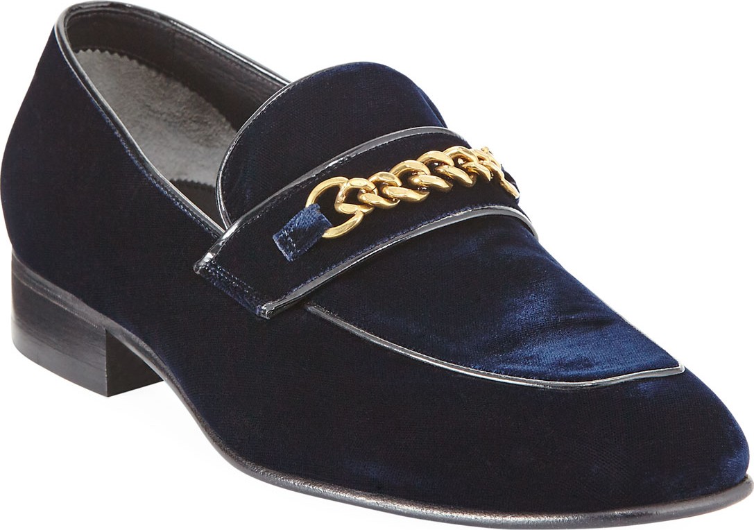 TOM FORD Velvet Chain-Link Loafer, Blue