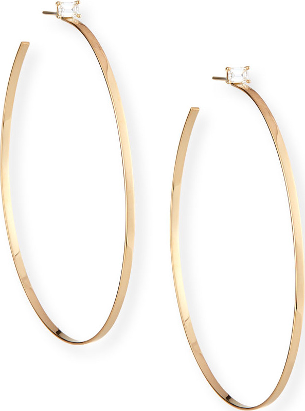 Lana 14k Gold Hoop Earrings with Emerald-Cut Diamond