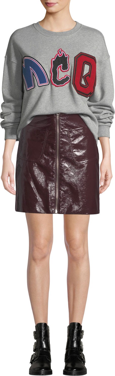 McQ - Alexander McQueen Zip-Front Coated Cotton Mini Skirt w/ Patch Pockets