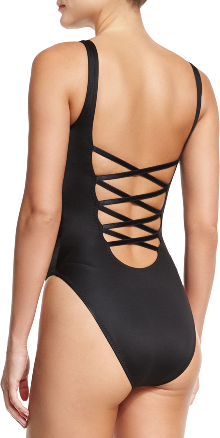 Norma Kamali Super Low Lace-Back One-Piece Swimsuit  Black