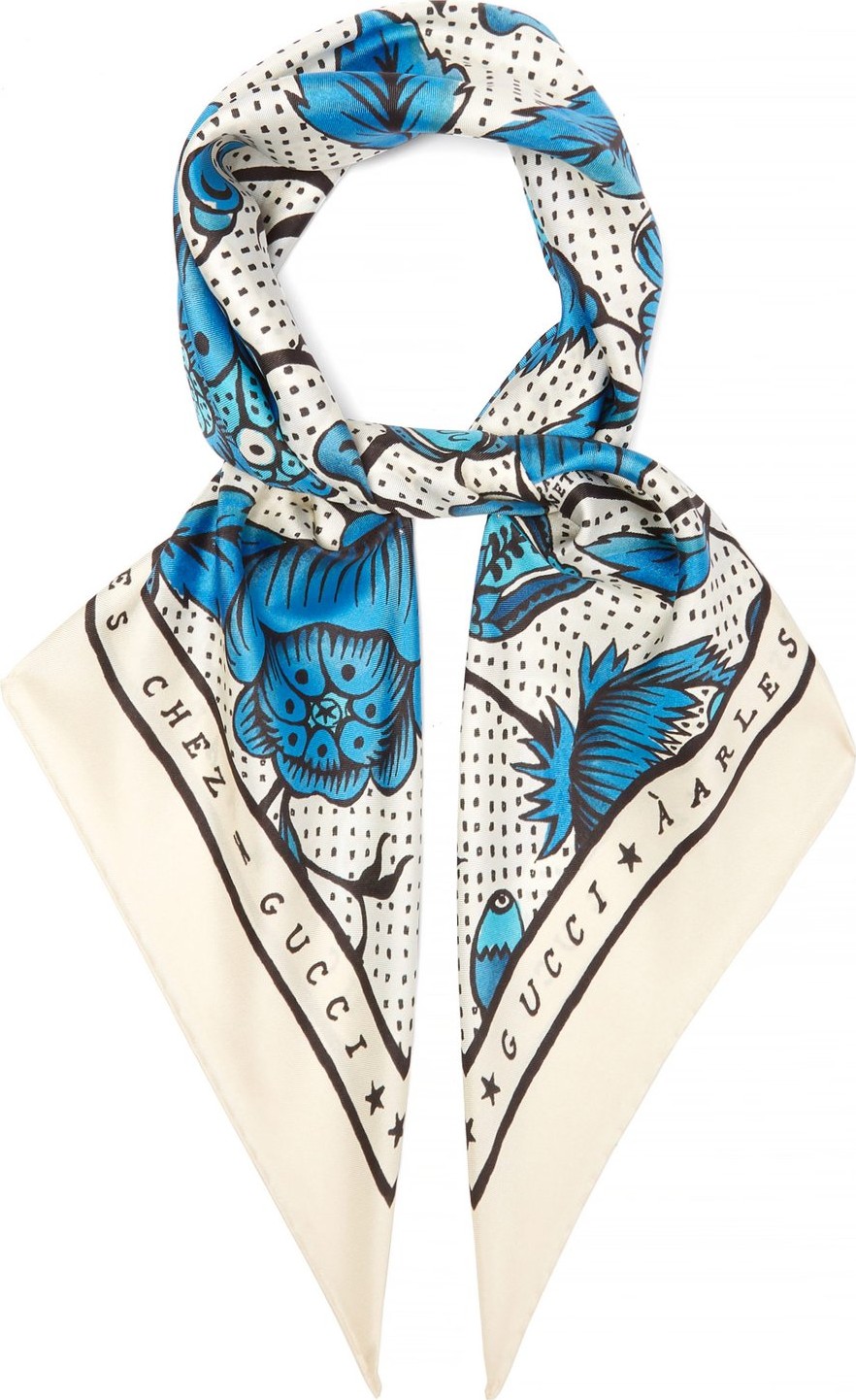 Gucci Arles watercolour floral-print silk-twill scarf