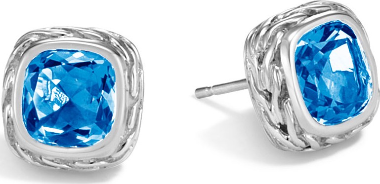 John Hardy Classic Chain Magic-Cut Stud Earrings, London Blue Topaz
