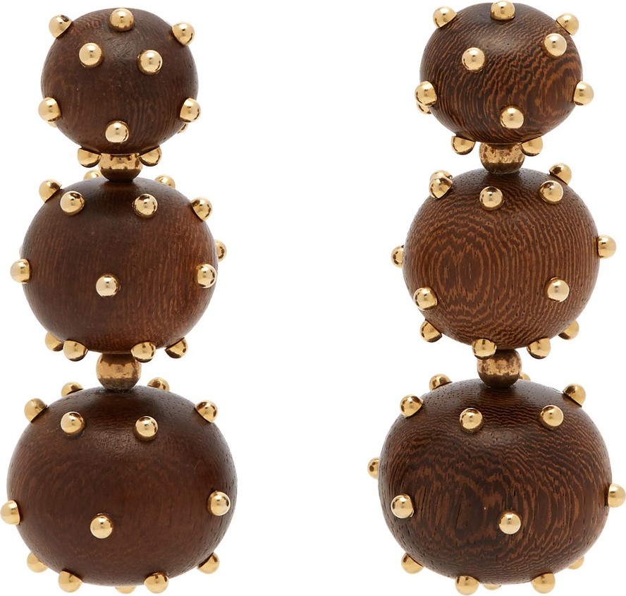 Vanda Jacintho Three Balls wood earrings