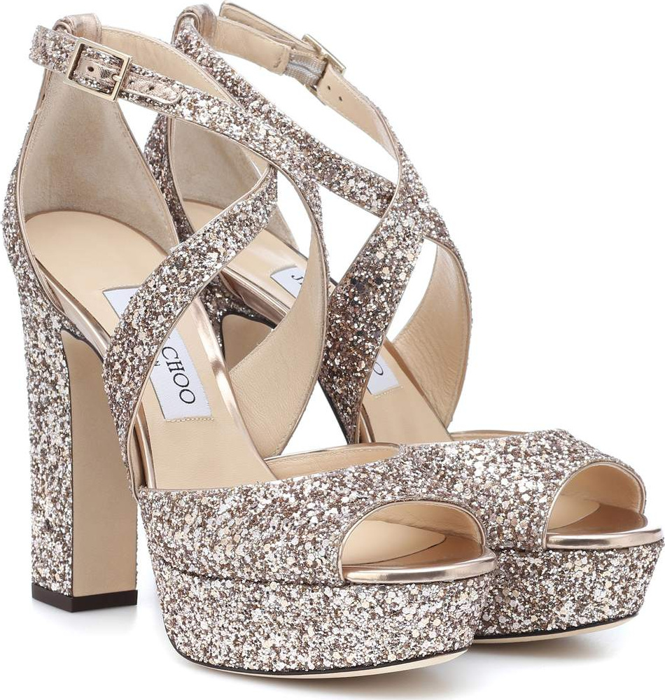 Jimmy Choo April 120 glitter plateau sandals