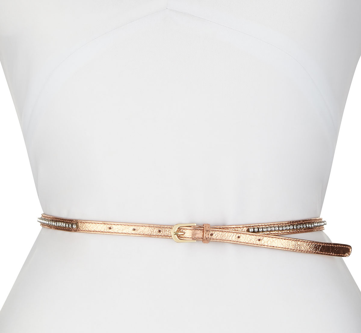 Dries Van Noten Metallic-Leather Skinny Belt with Crystalized Embellishments