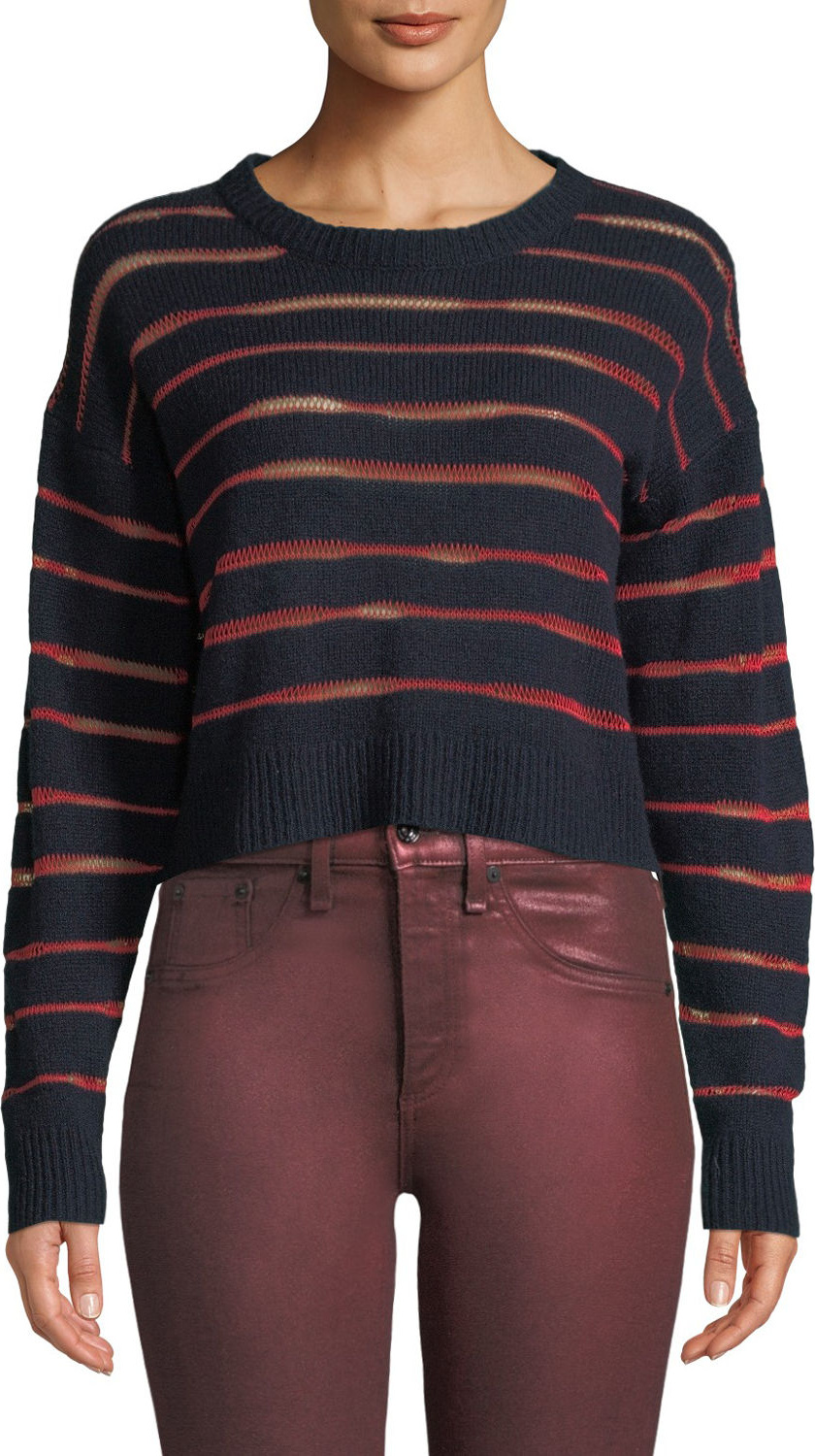 Rag & Bone Penn Cropped Sweater with Sheer Stripe Detail