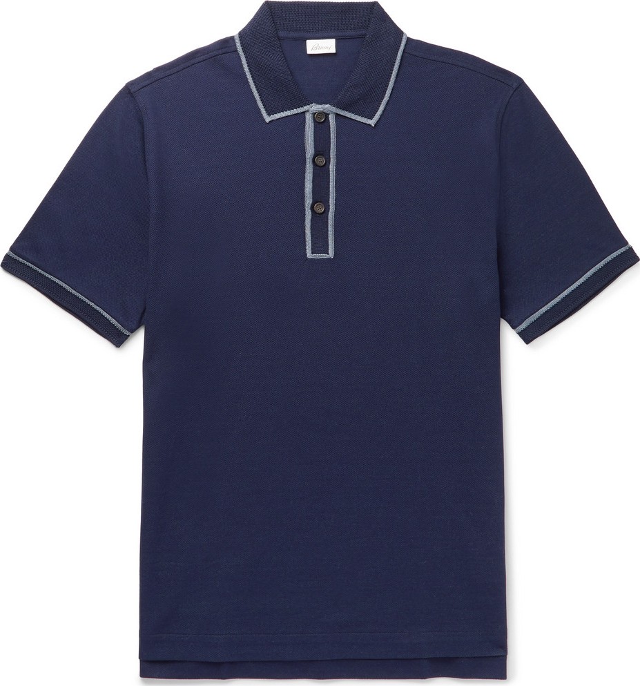 Brioni Contrast-Tipped Mercerised Cotton-Piqué Polo Shirt