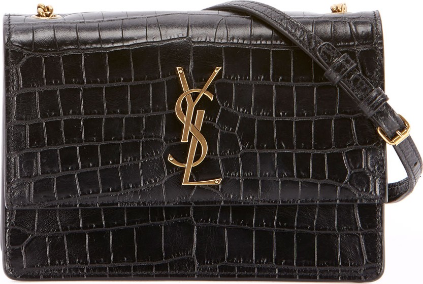 Saint Laurent Monogram YSL Sunset Small Chain Croco Shoulder Bag