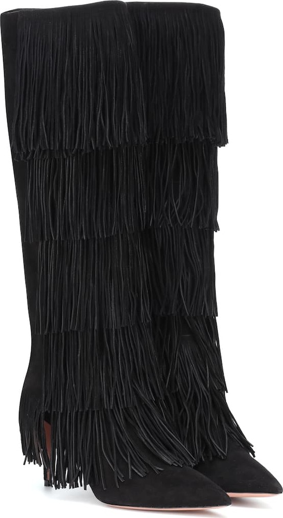 Aquazzura Shake 85 suede fringe boots