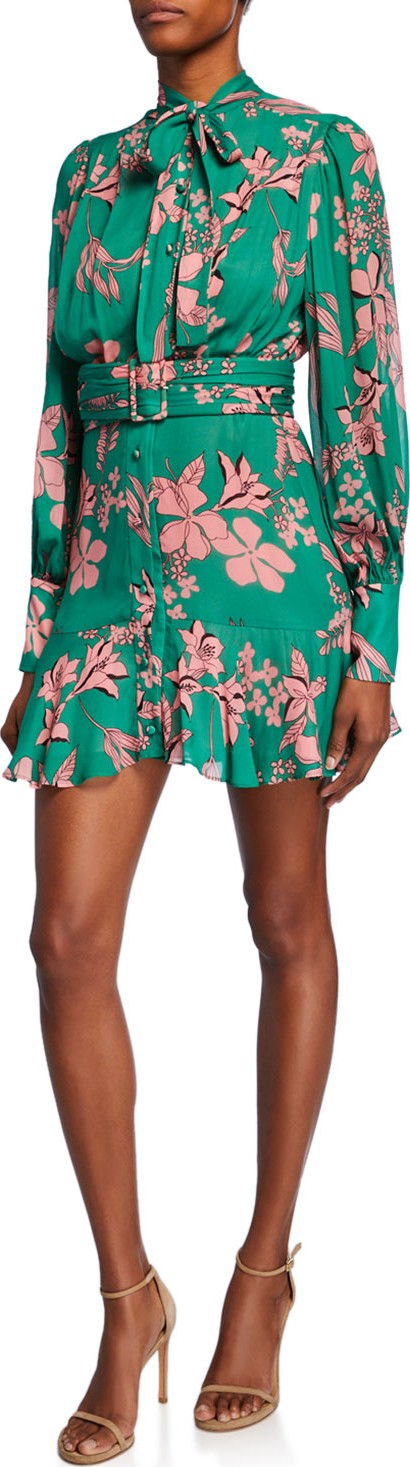 Alexis Tisdale High-Neck Floral Button-Front Dress