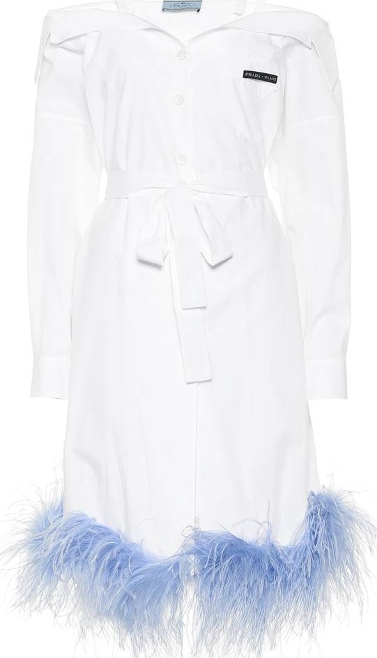 Prada Feather-trimmed cotton dress
