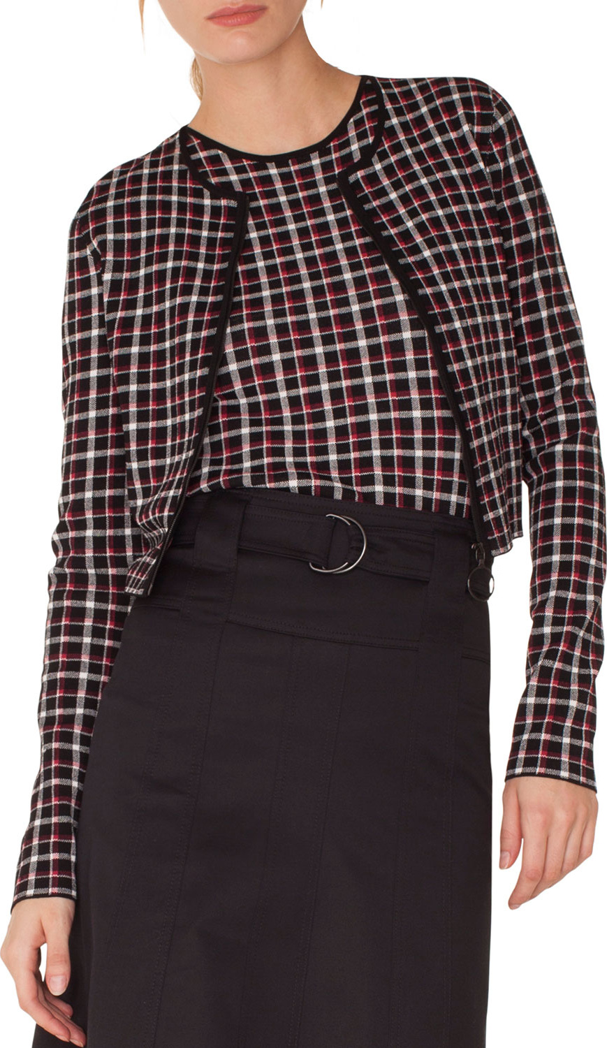 Akris Punto Long-Sleeve Zip-Front Glen Check Knit Bolero