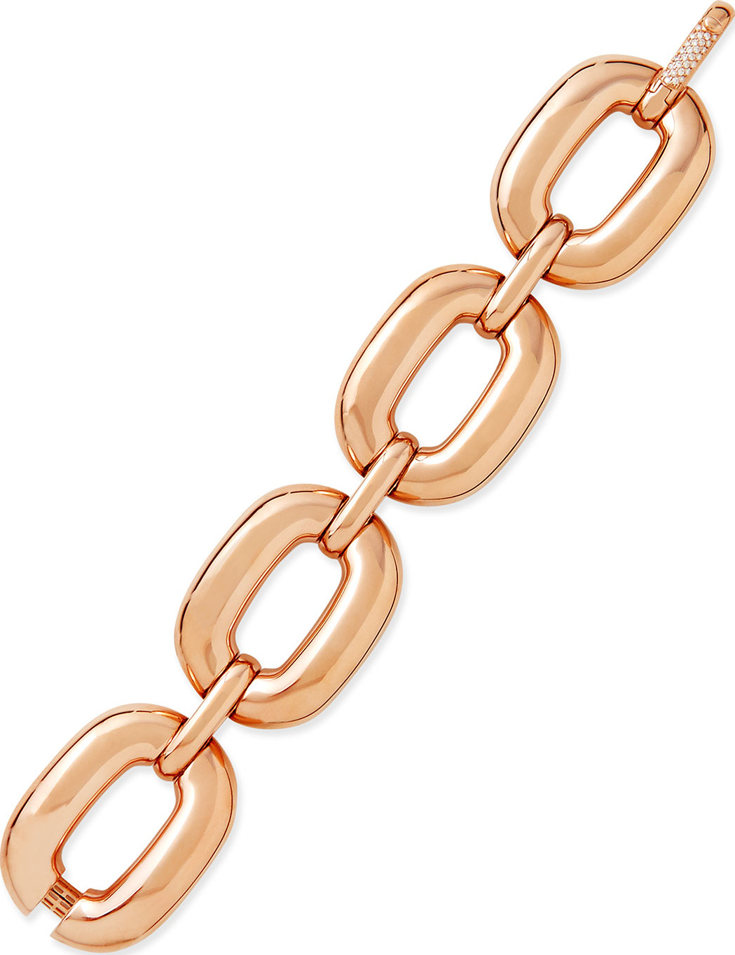 Roberto Coin Bold Rose Gold Large-Link Bracelet with Diamond Clasp