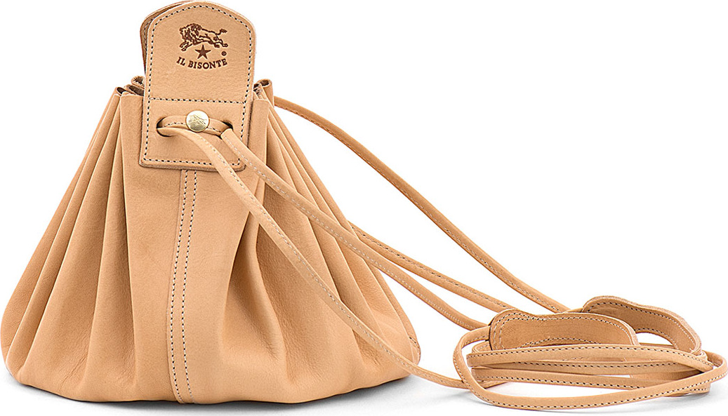 Il Bisonte Drawstring Leather Crossbody Pouch Bag, Beige