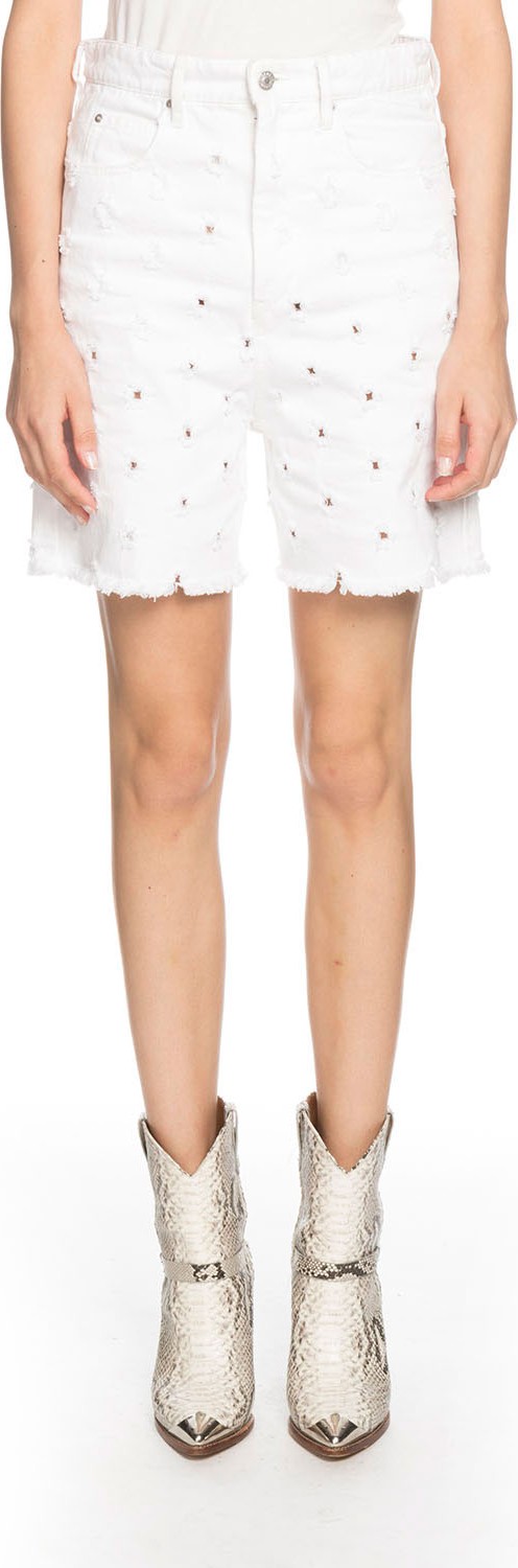 Isabel Marant Etoile Liny Mid-Rise Frayed Denim Shorts with Holes