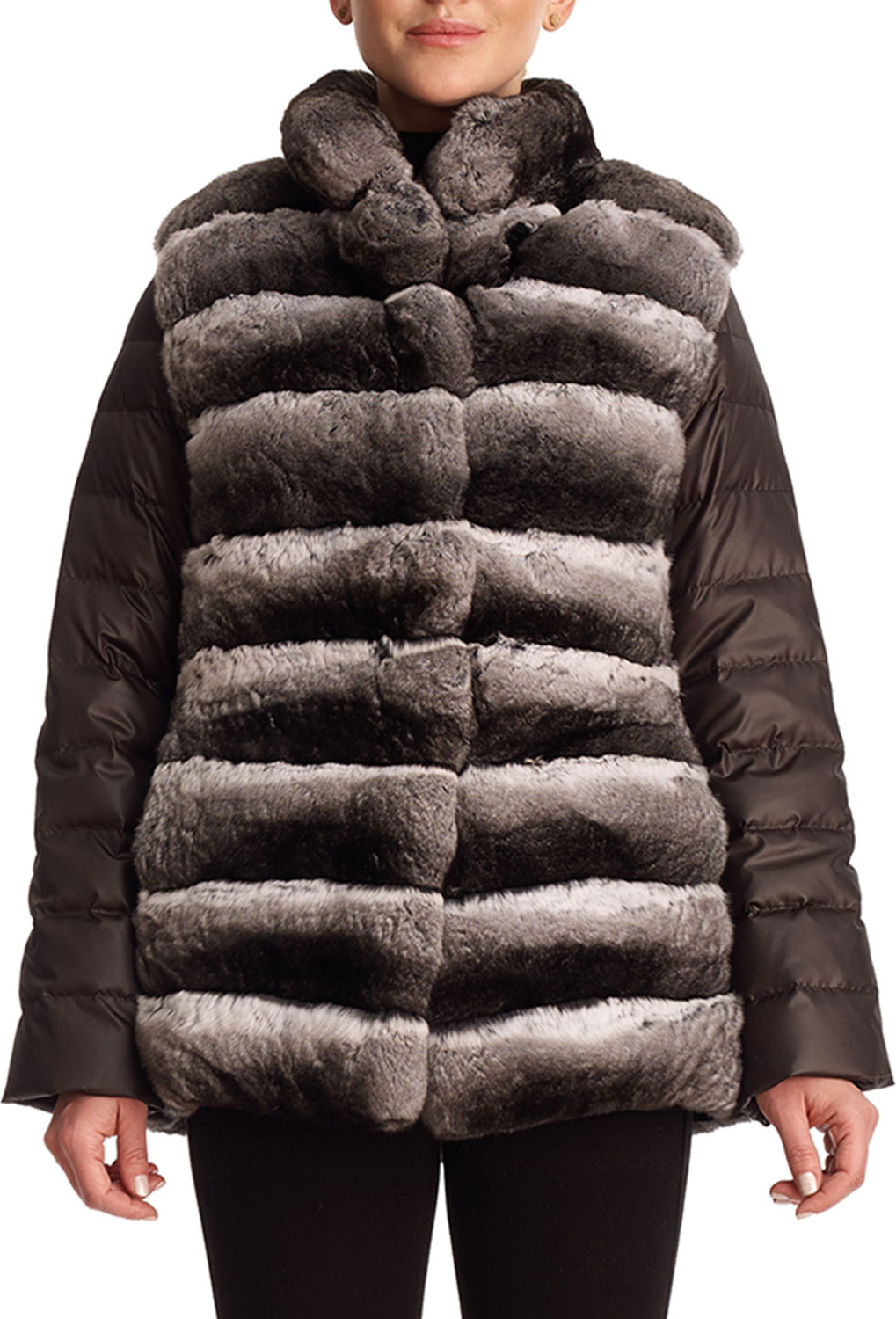 Gorski Chinchilla Fur & Silk Two-Piece Down Jacket