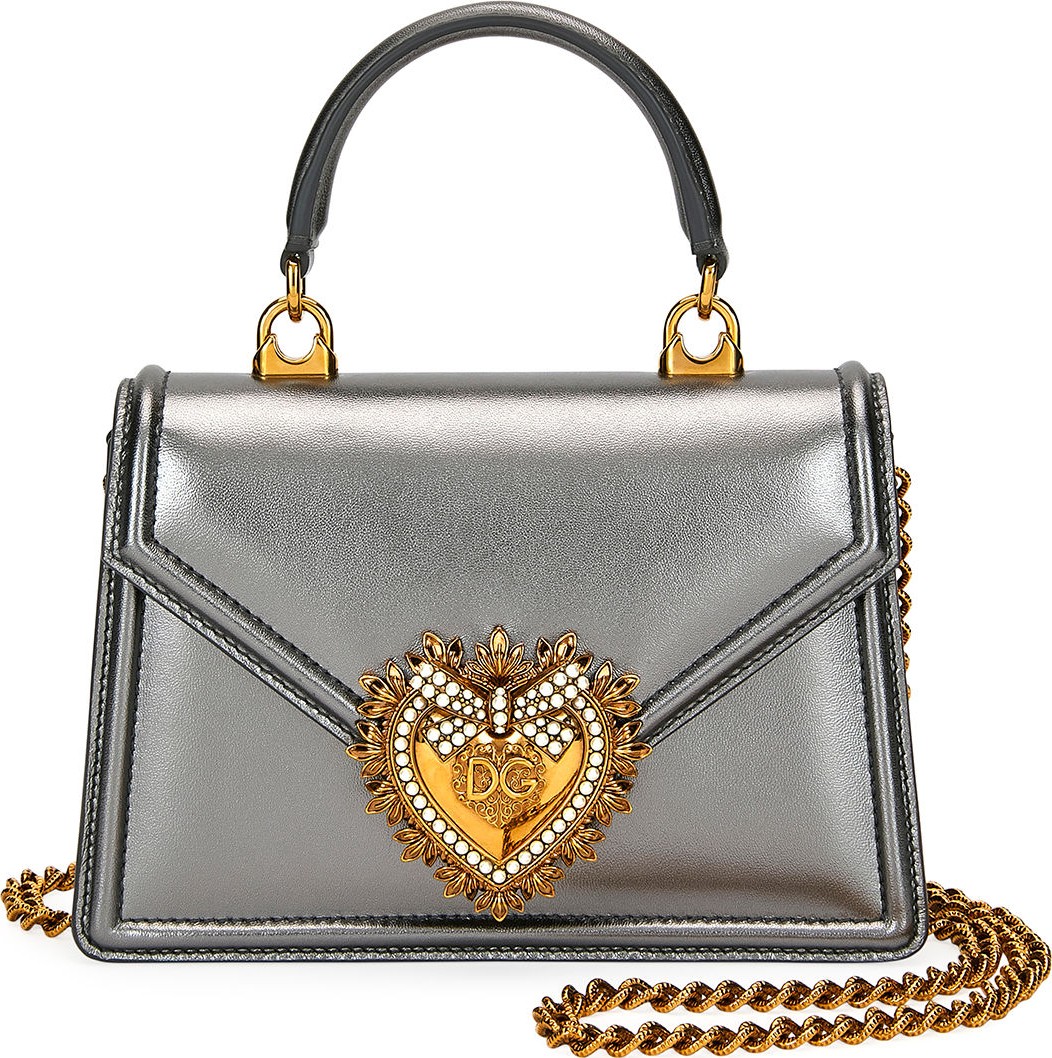 Dolce & Gabbana Devotion Mini Metallic Leather Top-Handle Bag