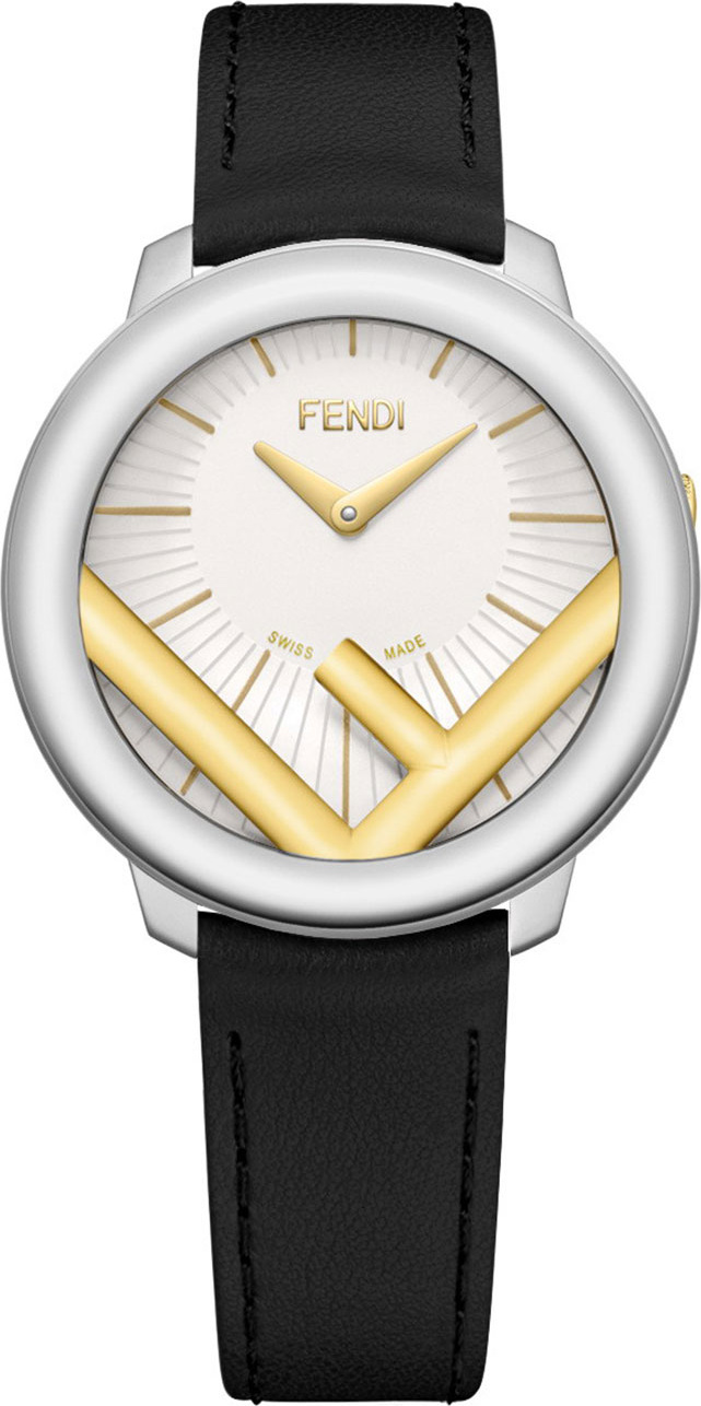 Fendi 36mm Run Away Watch with Leather Strap, Black/Golden