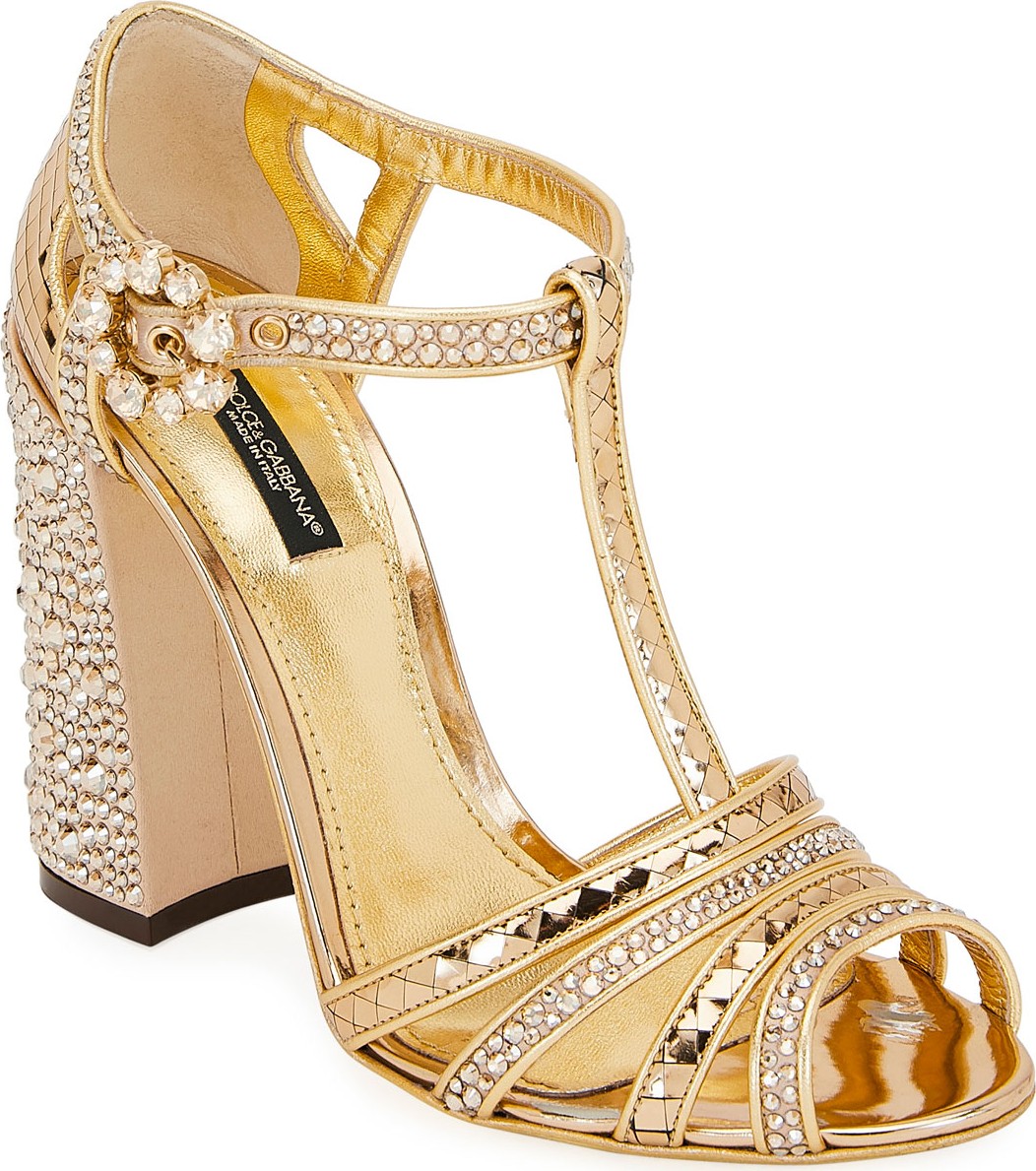 Dolce & Gabbana T-Strap Glitter Metallic Sandals