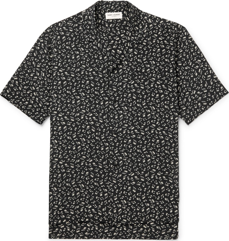 Saint Laurent Camp-Collar Printed Silk Crepe De Chine Shirt