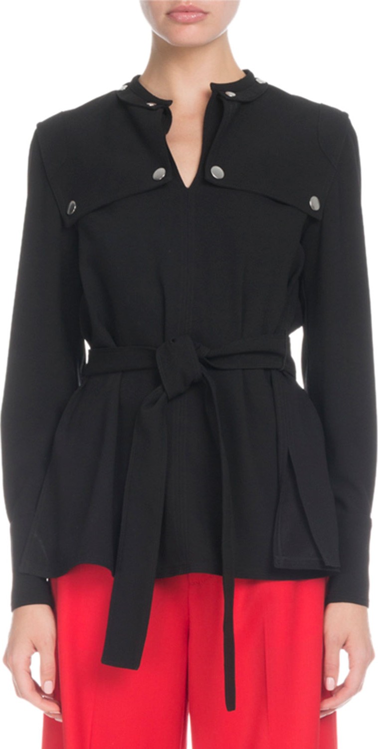 Proenza Schouler Long-Sleeve Belted Trench-Detail Blouse