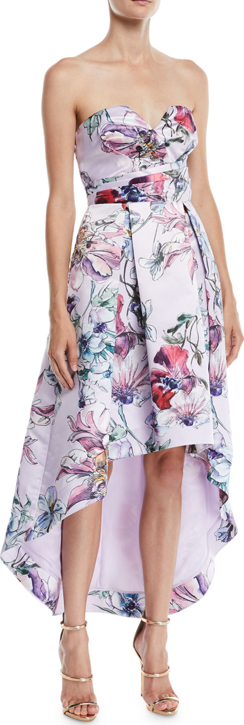 Parker Clemson High-Low Dress w/ Floral Print