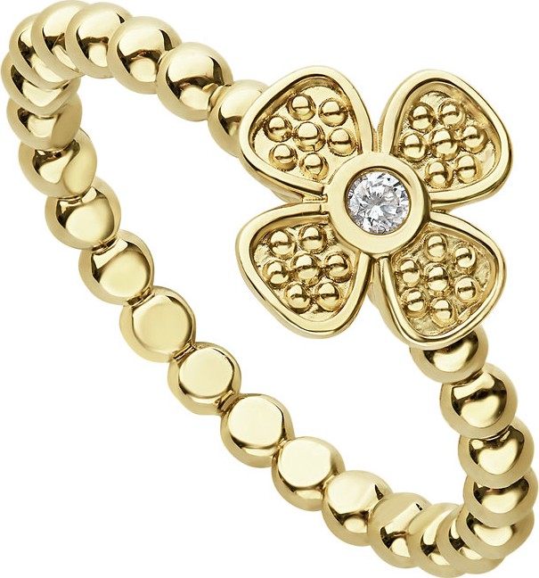 LAGOS 18k Caviar Gold Diamond Flower Stack Ring, Size 7