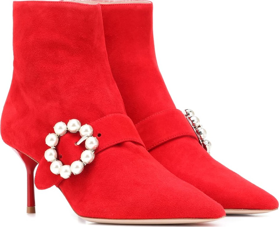 Miu Miu Embellished suede ankle boots