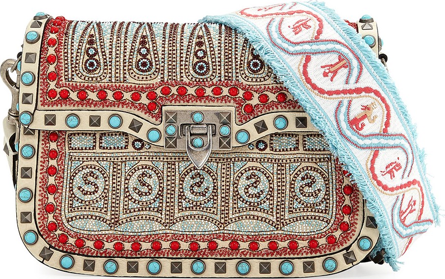 Valentino Guitar Rockstud Rolling Medium Embroidered Shoulder Bag