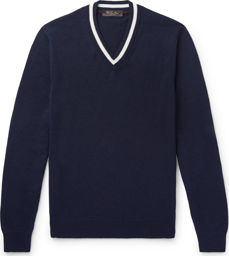 Loro Piana Slim-Fit Contrast-Tipped Cotton and Silk-Blend Sweater
