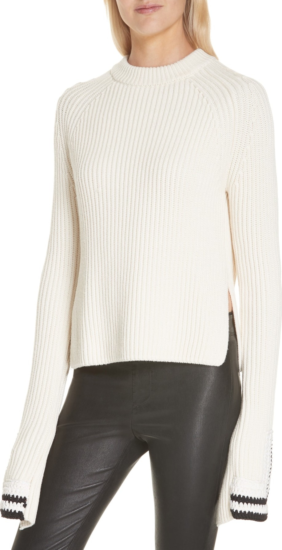 Helmut Lang Crochet Cuff Wool & Cotton Sweater