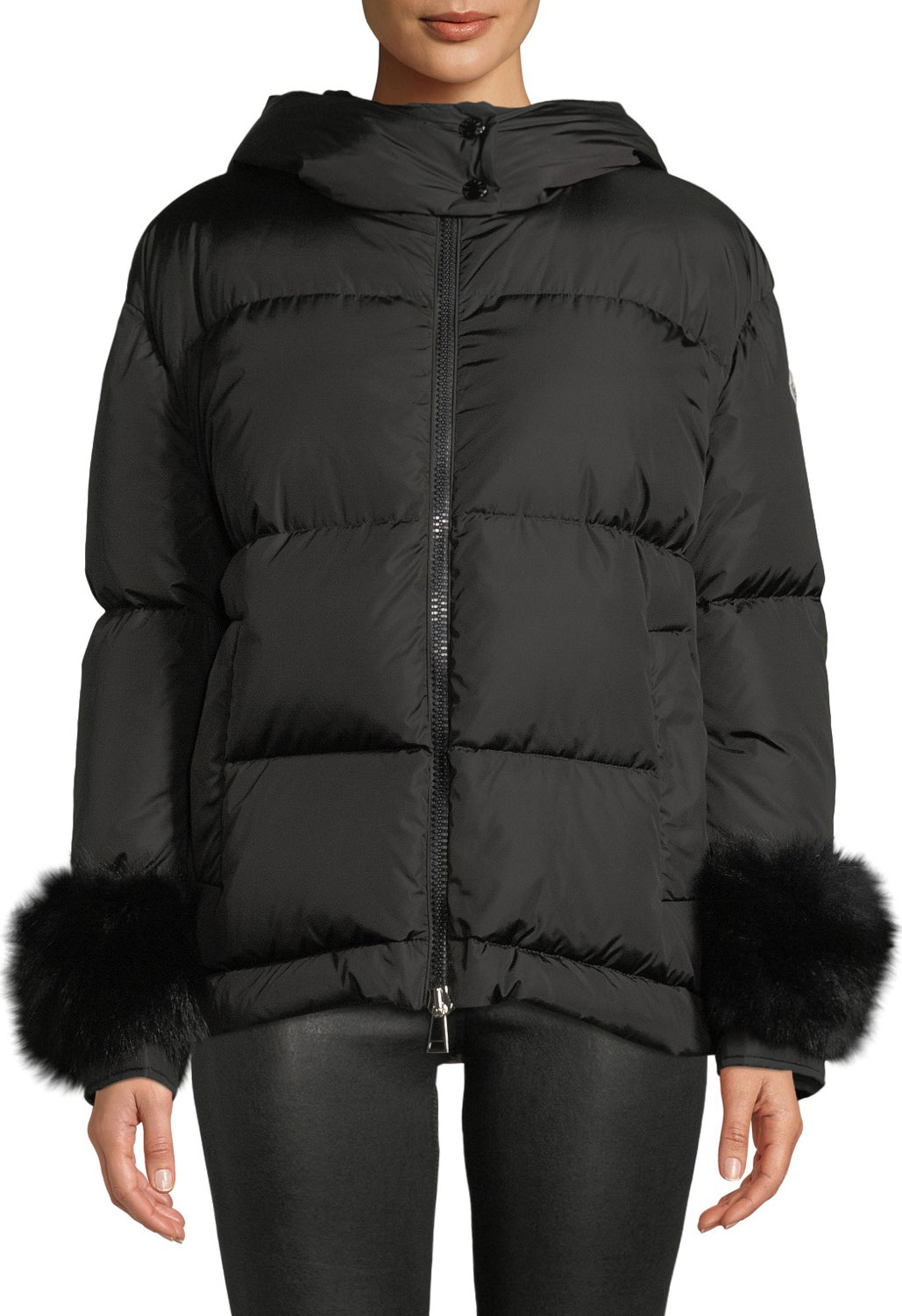Moncler Effraie Hooded Fur-Cuff Jacket