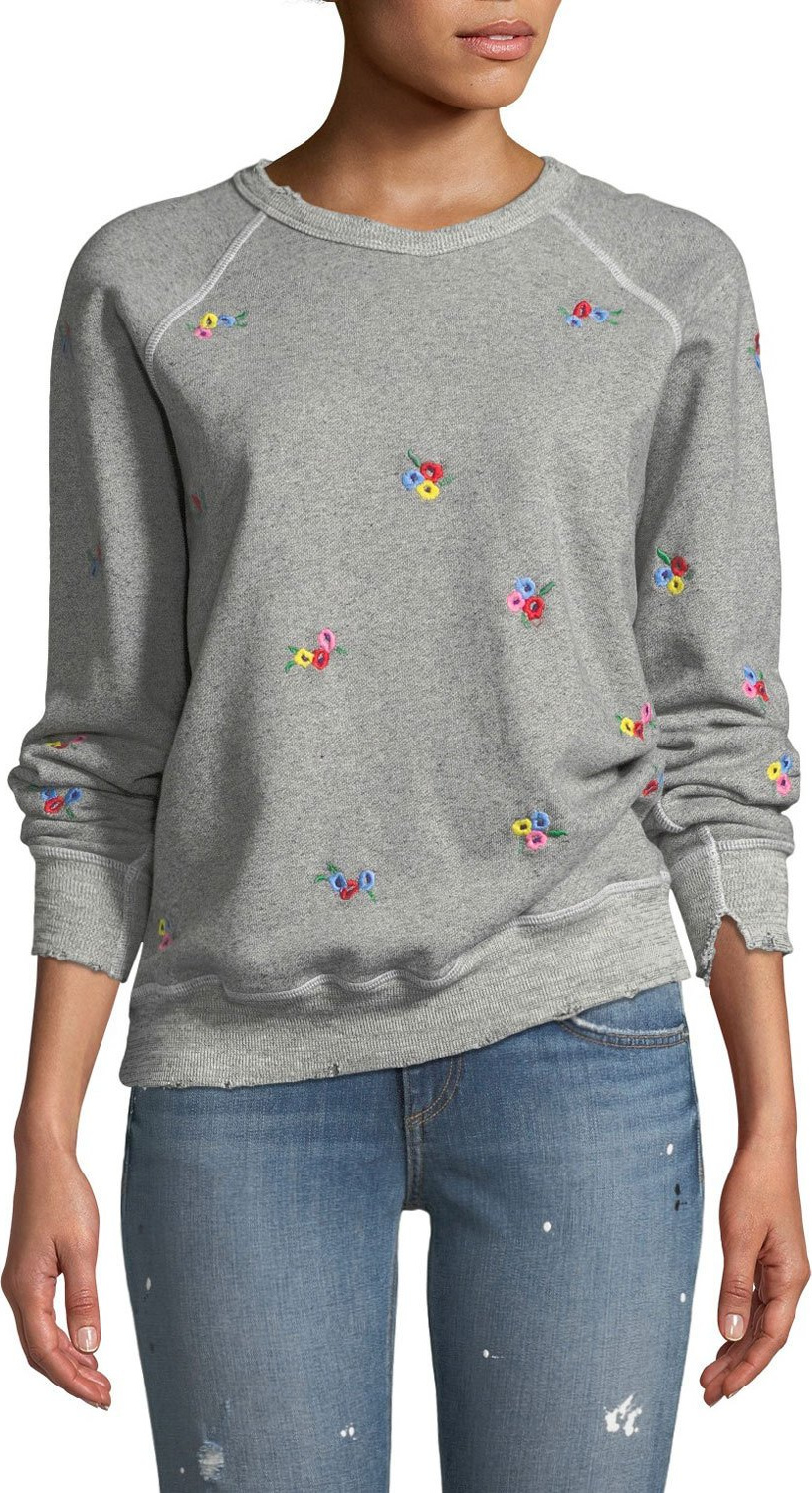 THE GREAT. The College Sweatshirt w/ Floral-Embroidery