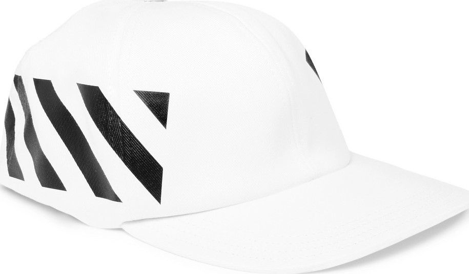 Off White Striped Cotton-Twill Baseball Cap