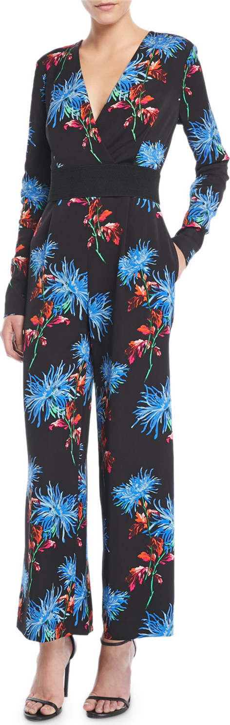DIANE von FURSTENBERG Floral-Print Crossover Crepe Jumpsuit