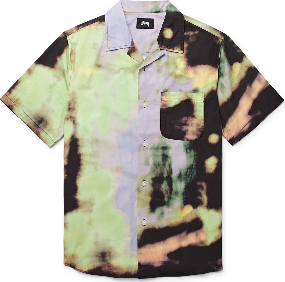 Stussy Leary Camp-Collar Tie-Dyed Brushed-Cotton Shirt