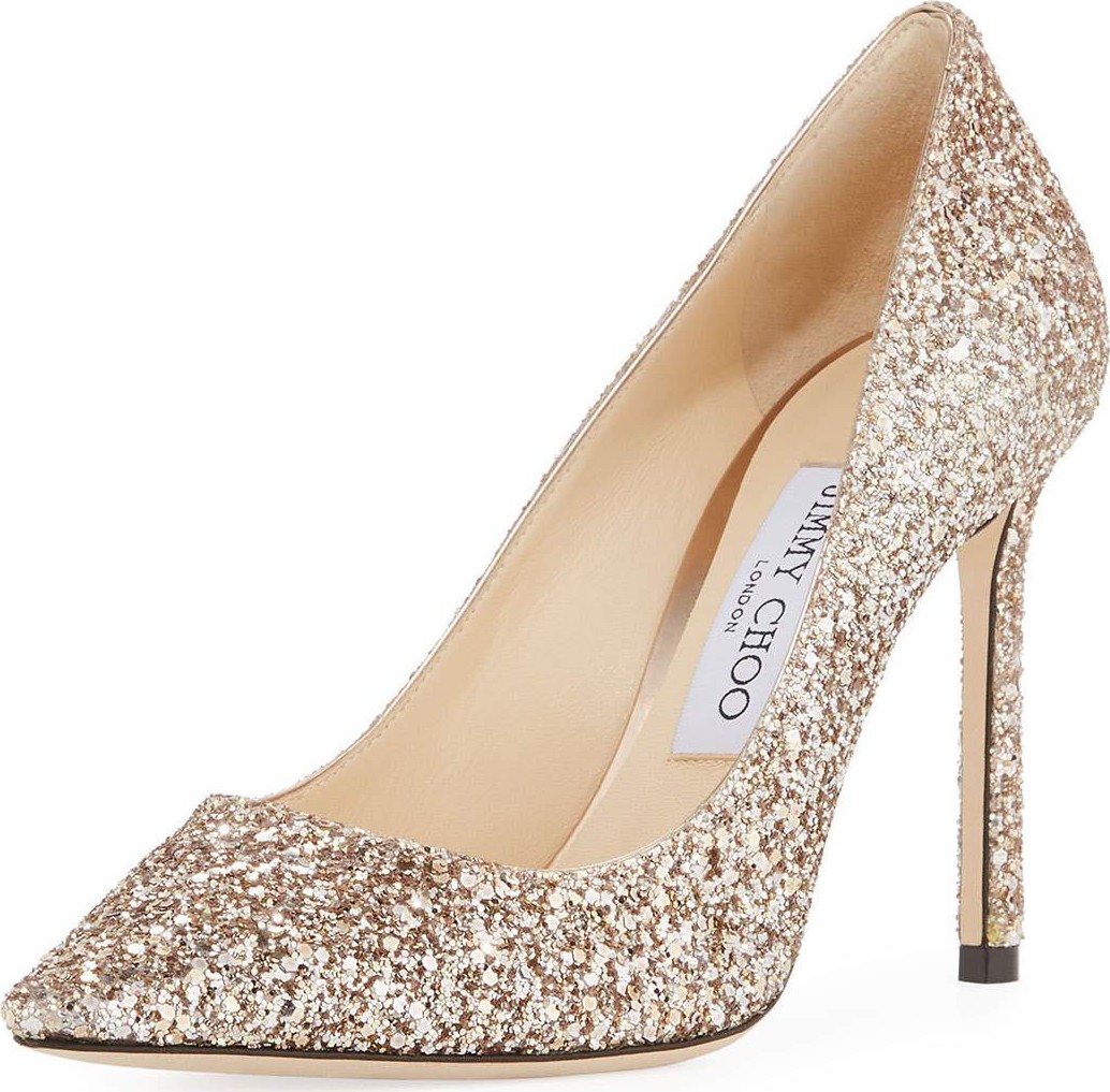 Jimmy Choo Romy 100mm Shadow Coarse Glitter Pointed-Toe Pumps