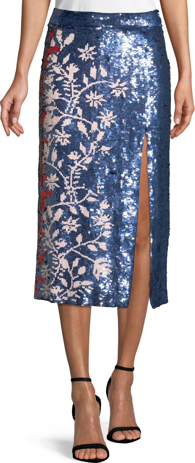 Tanya Taylor Elisa Sequin Vines Skirt