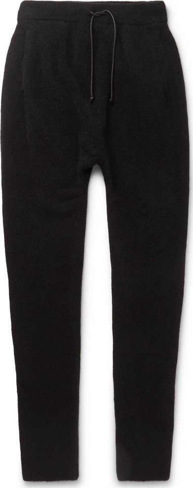 Isabel Benenato Black Slim-Fit Tapered Wool-Blend Drawstring Trousers