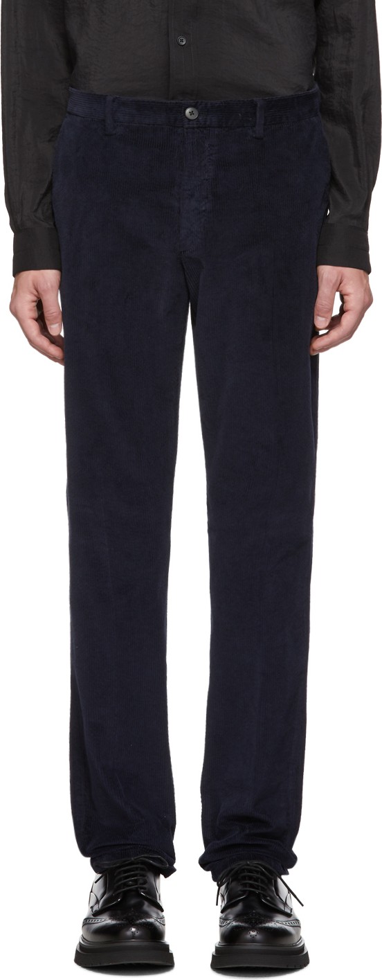 Z Zegna Navy Corduroy Long Sport Trousers
