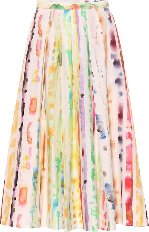 Rosie Assoulin Pleated stretch-cotton A-line skirt