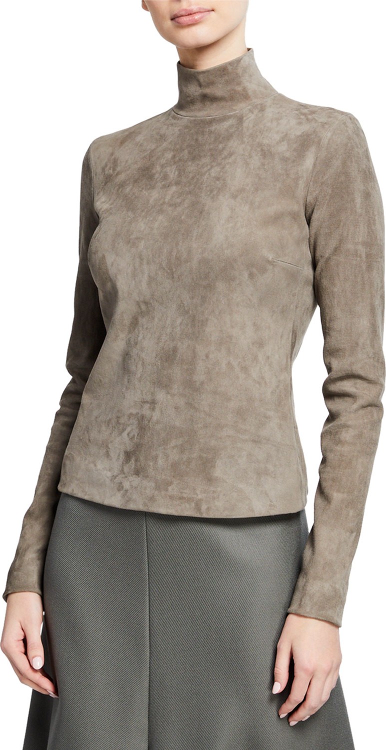 THE ROW Beatty Suede Mock-Neck Top