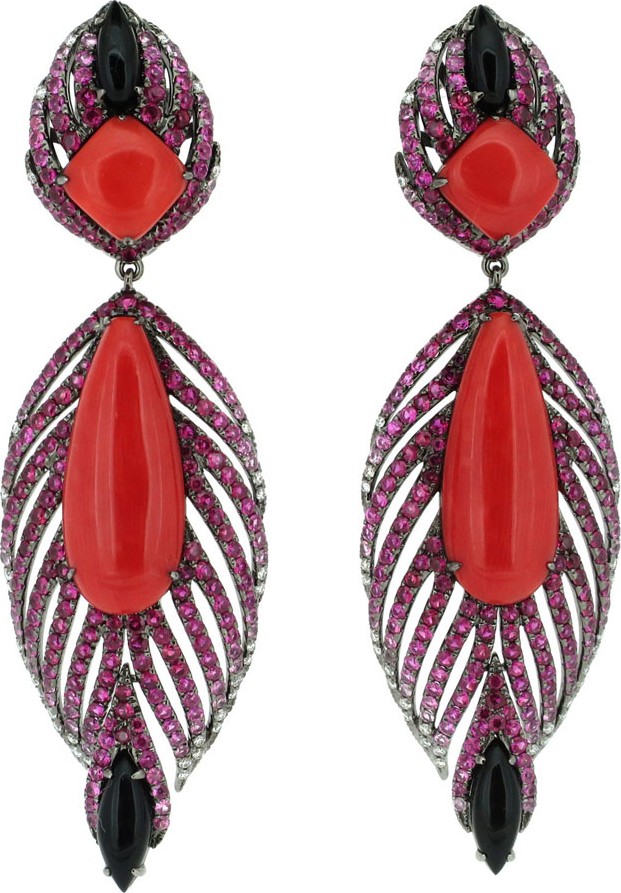 Wendy Yue 18k White Gold Multi-Stone Feather Earrings