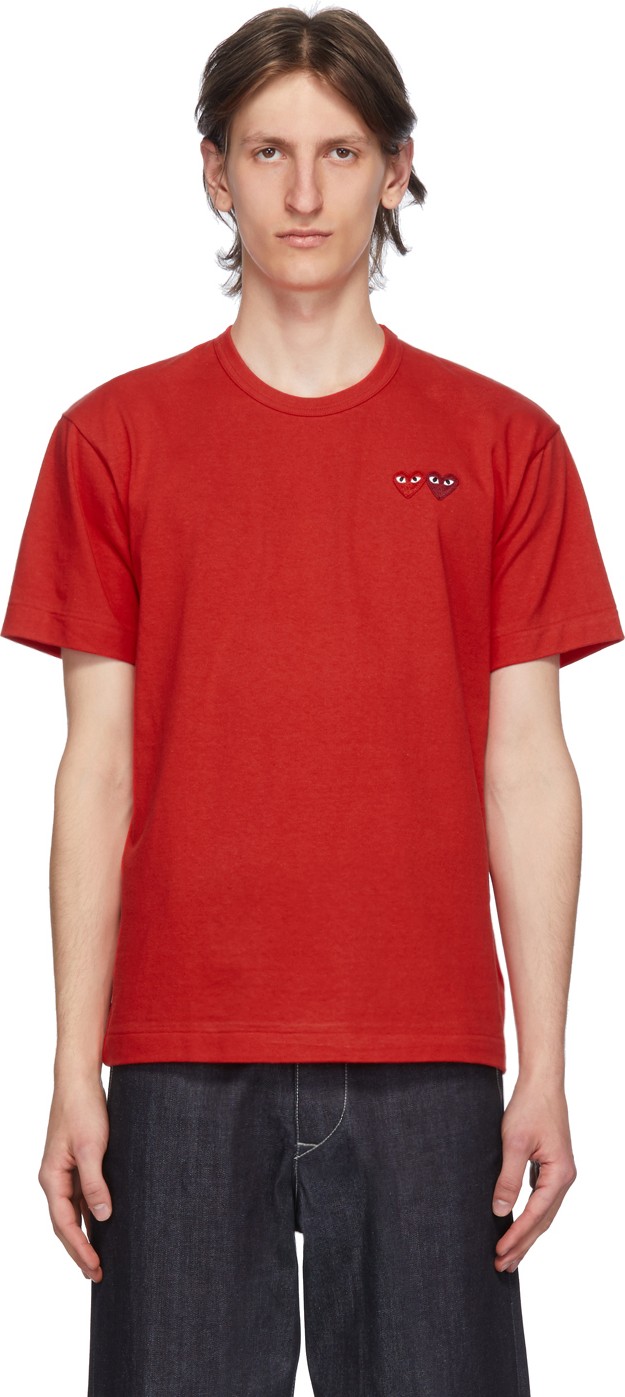 Comme Des Garcons PLAY Red Double Hearts T-Shirt