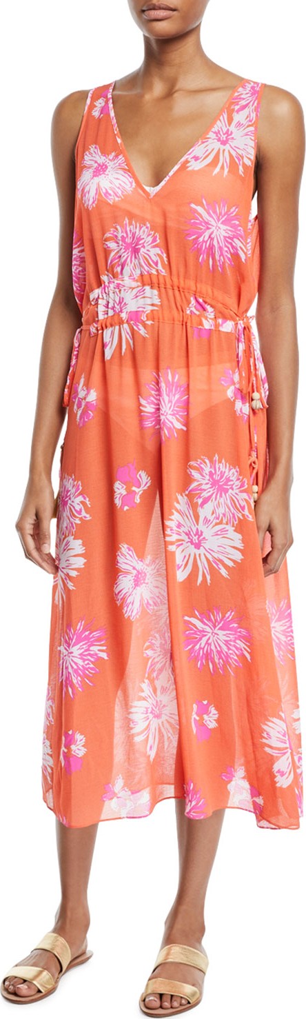 Ramy Brook Aleena Floral-Print Sleeveless Midi Dress