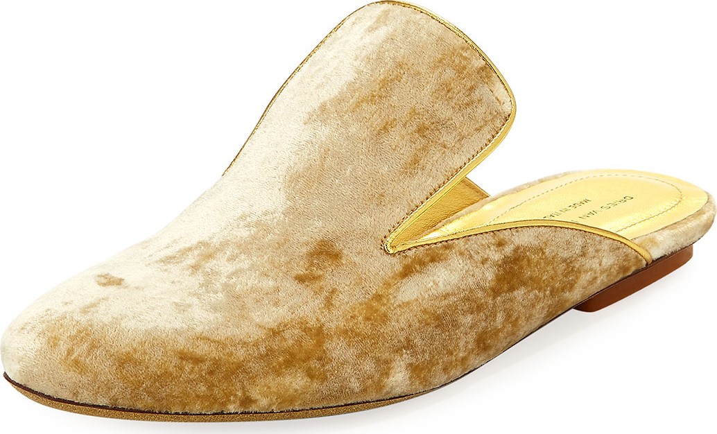 Dries Van Noten Flat Velvet Mule with Metallic Trim