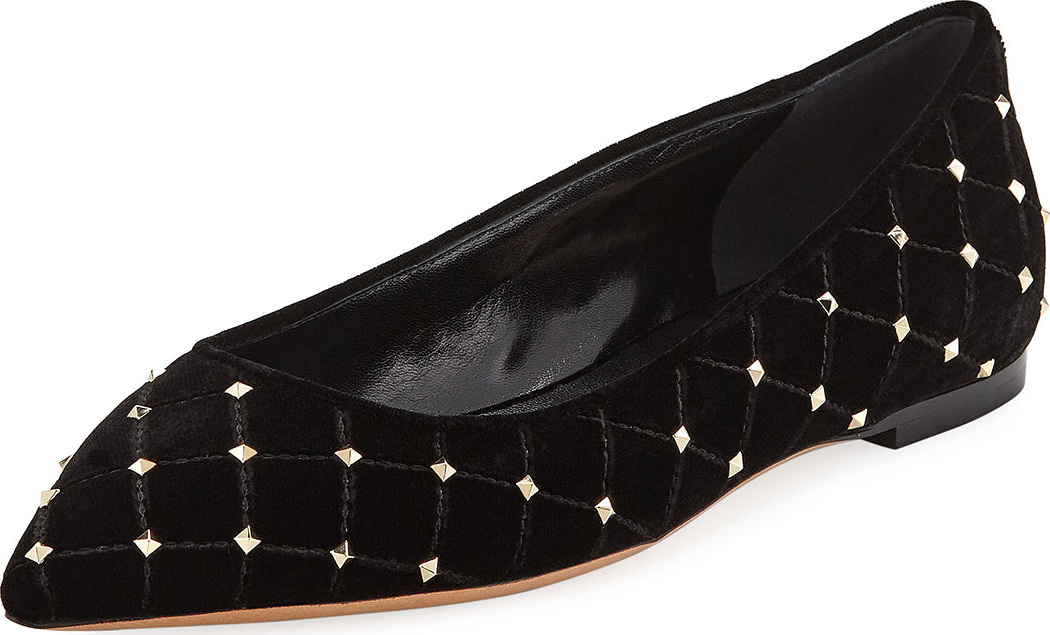 Valentino Rockstud Spike Velvet Ballet Flat