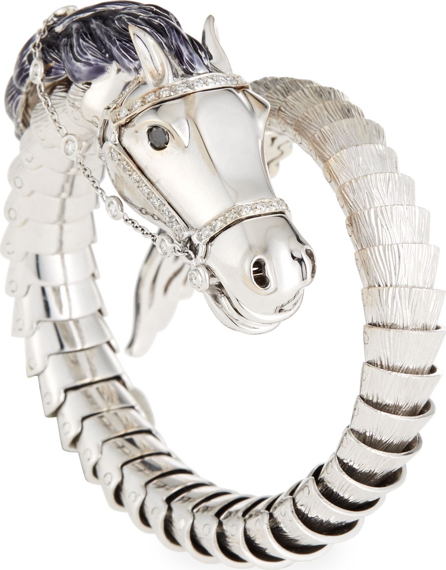 Roberto Coin 18k Diamond Horse Bangle Bracelet, White Gold